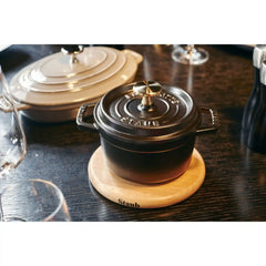 Staub | 6-inch, Round, Magnetic Wood Trivet, Brown | Cast Iron - Accessories