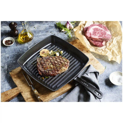 Staub | 10-inch, Cast Iron, Square, Grill Pan, Matte Black | Cast Iron
