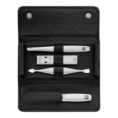 ZWILLING | 4-pc, Leather Manicure Pedicure Set With Compact Nail Clippers, Matte Black | PREMIUM