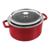 Staub | 4 qt, Round, Glass Lid Dutch Oven, Cherry | Cast Iron