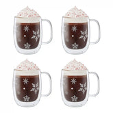 ZWILLING | 4-pc Coffee Glass Mug Snowflake Set | Sorrento Double Wall Glassware