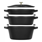 Staub | 4-pc Stackable Cookware Set, Matte Black, Cast Iron | Cast Iron