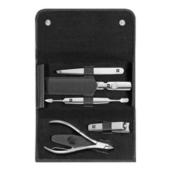 ZWILLING | 5-pc, Leather Manicure Pedicure Set With Nail Clippers, Matte Black | CLASSIC