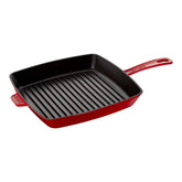 Staub | 12-inch, Cast Iron, Square, Grill Pan, Cherry | Cast Iron