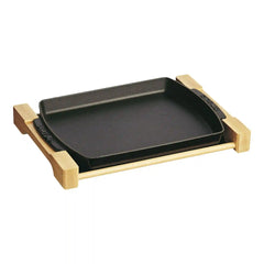 Staub | 13-inch x 9-inch, Rectangular Serving Dish With Wood Base, Matte Black | Cast Iron - Accessories