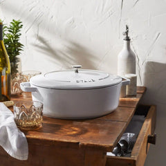 Staub | 6 qt, Wide Oval French Oven, Pure White | Cast Iron