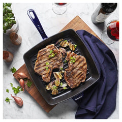 Staub | 12-inch, Cast Iron, Square, Grill Pan, Dark Blue | Cast Iron