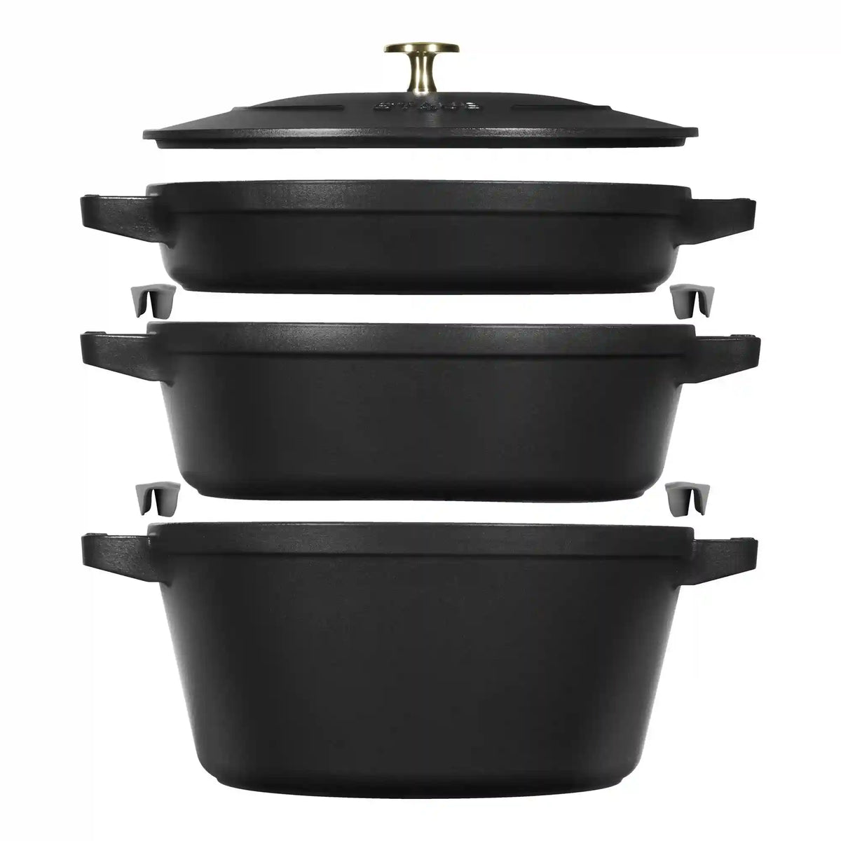 Staub | 4-pc Stackable Cookware Set, Matte Black, Cast Iron  | Cast Iron