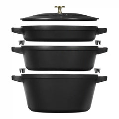 Staub | 4-pc Stackable Cookware Set, Matte Black, Cast Iron  | Cast Iron