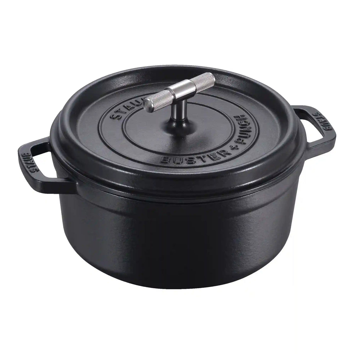 Staub | 4 qt, Round, Dutch Oven Buster And Punch, Matte Black | Cast Iron