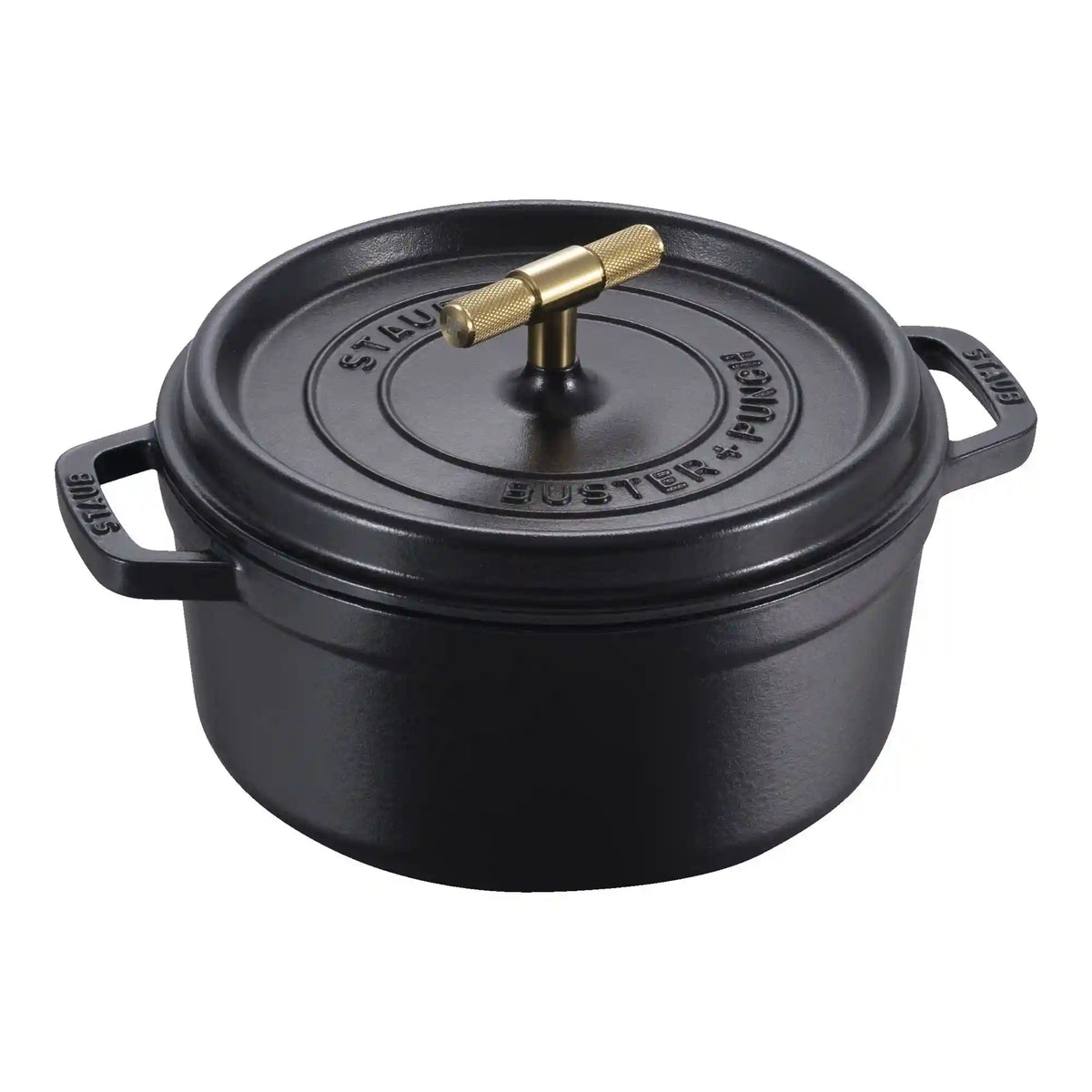 Staub | 4 qt, Round, Dutch Oven Buster And Punch, Matte Black | Cast Iron
