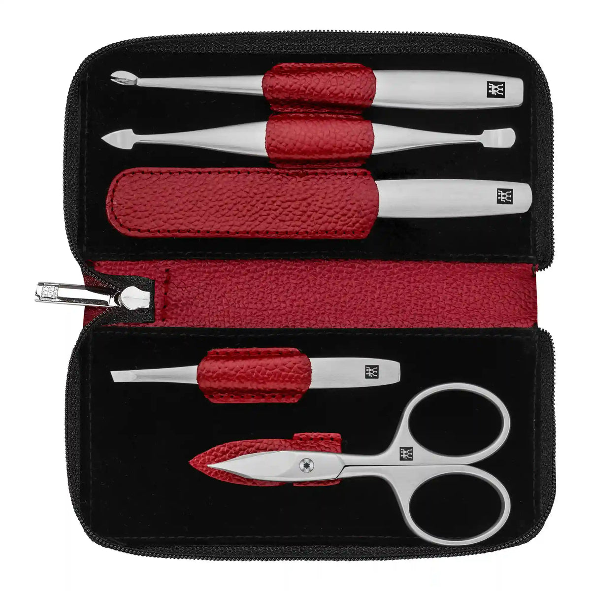 ZWILLING | 5-pc, Leather Manicure Pedicure Set With Combination Nail Scissors, Red | PREMIUM