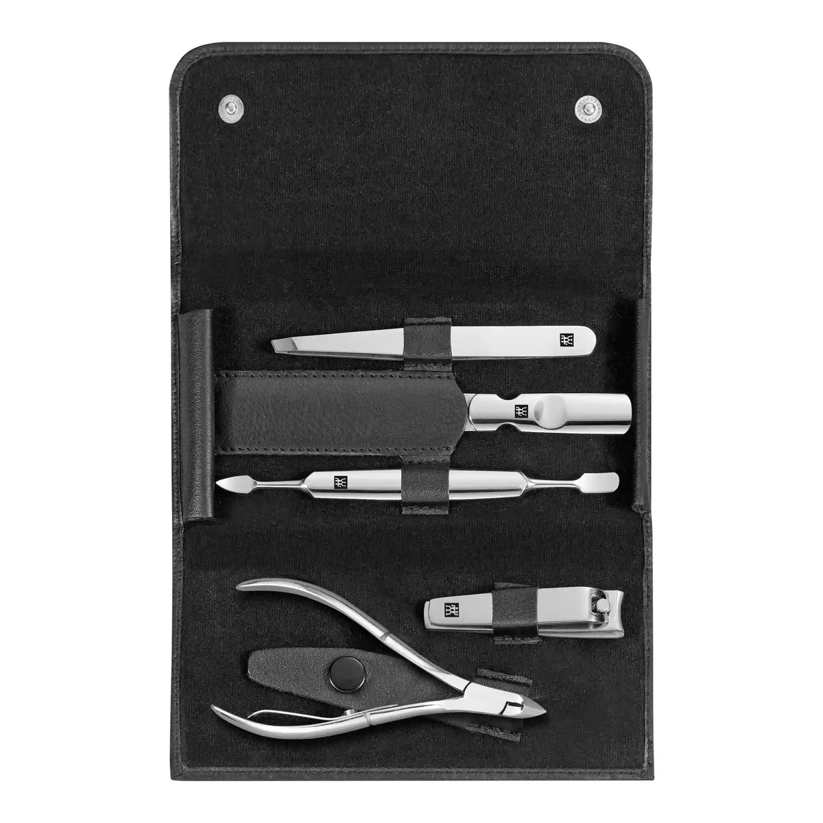 ZWILLING | 5-pc, Leather Manicure Pedicure Set With Nail Clippers, Matte Black | CLASSIC