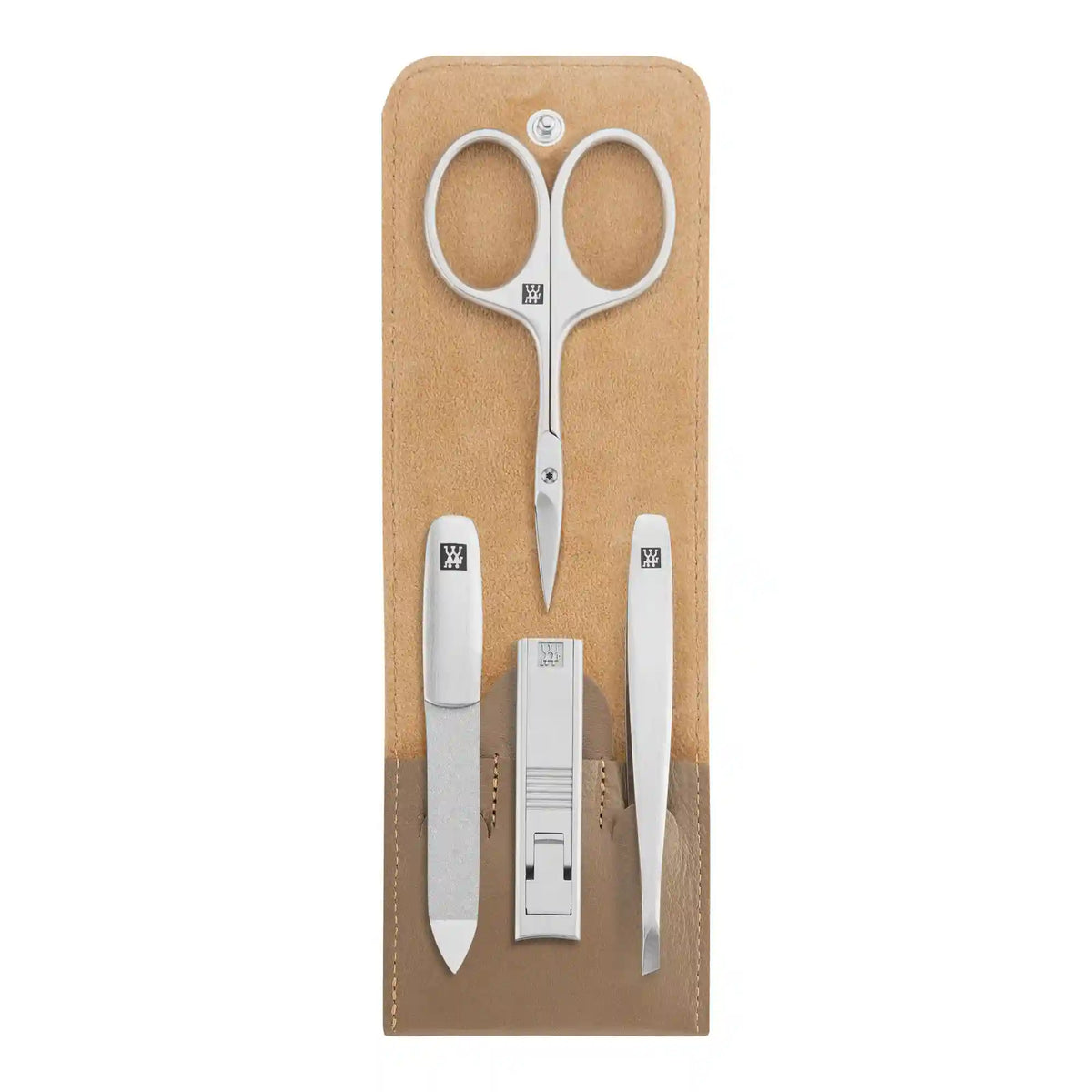 ZWILLING | 4-pc, Leather Manicure Pedicure Set With Compact Nail Clippers, Taupe | PREMIUM