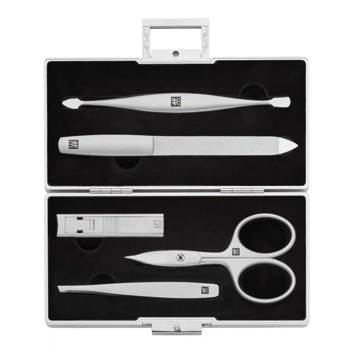 ZWILLING | 5-pc Aluminum Manicure Pedicure Set With Compact Nail Clippers - Aluminum With Black Velvet | PREMIUM