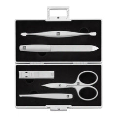 ZWILLING | 5-pc Aluminum Manicure Pedicure Set With Compact Nail Clippers - Aluminum With Black Velvet | PREMIUM