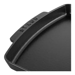 Staub | 13-inch x 9-inch, Rectangular Serving Dish With Wood Base, Matte Black | Cast Iron - Accessories