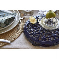 Staub | 9-inch, Round, Cast Iron Lilly Trivet, Dark Blue | Cast Iron - Accessories