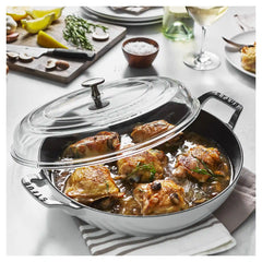Staub | 3.5 qt, Braiser With Glass Lid, Pure White | Cast Iron