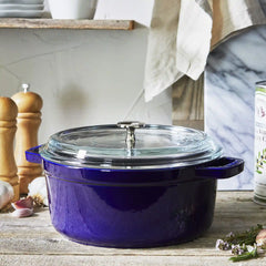 Staub | 4 qt, Round, Glass Lid Dutch Oven, Dark Blue | Cast Iron
