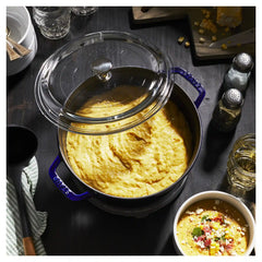 Staub | 4 qt, Round, Glass Lid Dutch Oven, Dark Blue | Cast Iron
