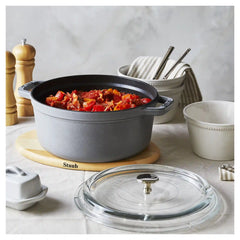 Staub | 4 qt, Round, Glass Lid Dutch Oven, Graphite Grey | Cast Iron