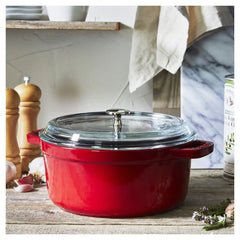 Staub | 4 qt, Round, Glass Lid Dutch Oven, Cherry | Cast Iron