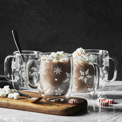 ZWILLING | 4-pc  Coffee Glass Mug Snowflake Set | Sorrento Double Wall Glassware