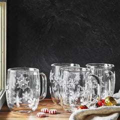 ZWILLING | 4-pc  Coffee Glass Mug Snowflake Set | Sorrento Double Wall Glassware