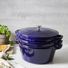 Staub | 4-pc Stackable Cookware Set, Dark Blue, Cast Iron  | Cast Iron