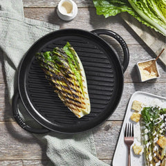 Staub | 10-inch, Round Double Handle Pure Grill, Matte Black | Cast Iron