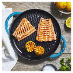 Staub | 10-inch, Round Double Handle Pure Grill, Turquoise | Cast Iron