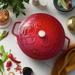 Staub | 5 qt, Essential French Oven with Horse Lid, Cherry | La Cocotte