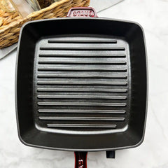 Staub | 12-inch, Cast Iron, Square, Grill Pan, Grenadine | Cast Iron
