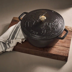 Staub | 5 qt, Essential French Oven with Horse Lid, Matte Black | La Cocotte