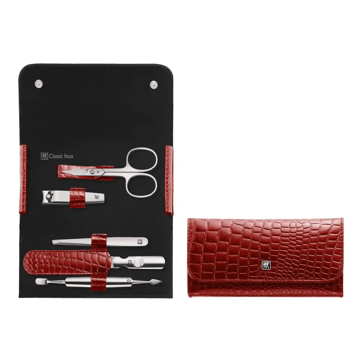 ZWILLING | 5-pc, Leather Snap Fastener Case, Red | Classic Inox