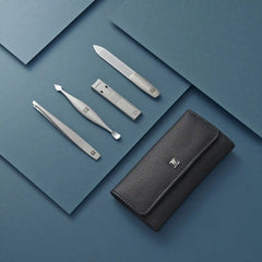 ZWILLING | 4-pc, Leather Manicure Pedicure Set With Compact Nail Clippers, Matte Black | PREMIUM